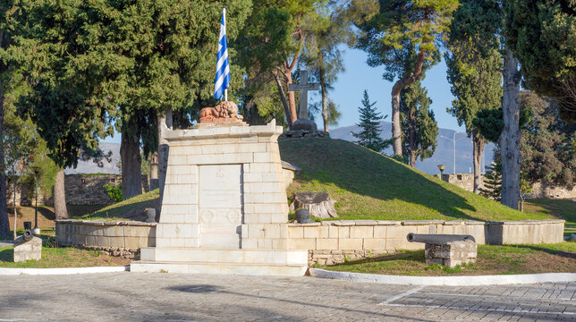 MESSOLONGHI, GREECE - DECEMBER 28, 2023: The Tomb of the Heroes in Messolonghi, Greece
