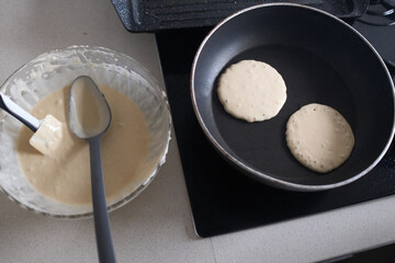 sunday breakfast with pancakes and coffee