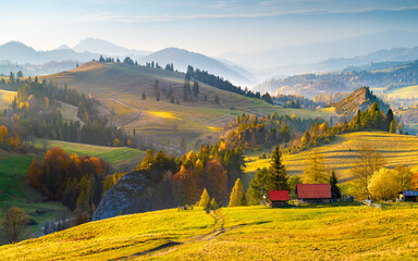 Mountain landscape in the Pieniny National Park at the foot of the Tatra Mountains. Pieniny Park is located on the border of Poland and Slovakia