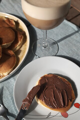 sunday breakfast with pancakes and coffee