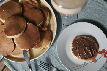 sunday breakfast with pancakes and coffee