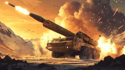 Obraz premium military artillery missile system launches rockets