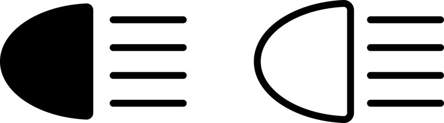 Headlight, light indicator dashboard icon. Vector high beam. Car light symbol. icons of vehicle dashboard indicators. Such symbols include high and low beam and adjustable headlight symbol.