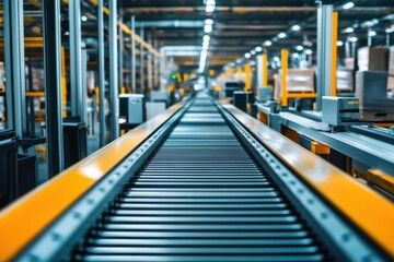 Fototapeta premium Automated sorting and conveyor system, seamless warehouse flow, futuristic