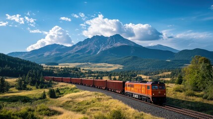 Obraz premium Colorful Train Journey Through Mountain Landscape