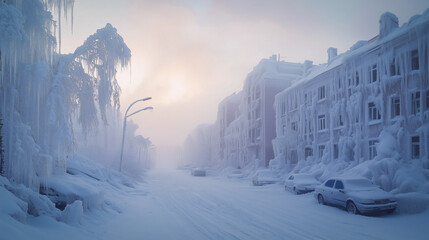 Abstract picture of snow apocalypse. Climate change. Incoming ice age