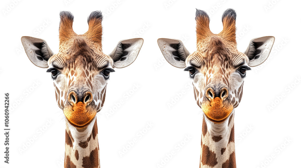 Poster Two Giraffes With Distinct Expressions Isolated on a Simple Background Generative AI