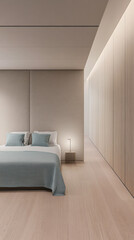 Fototapeta premium Modern minimalist bedroom design with natural light and soothing color palette