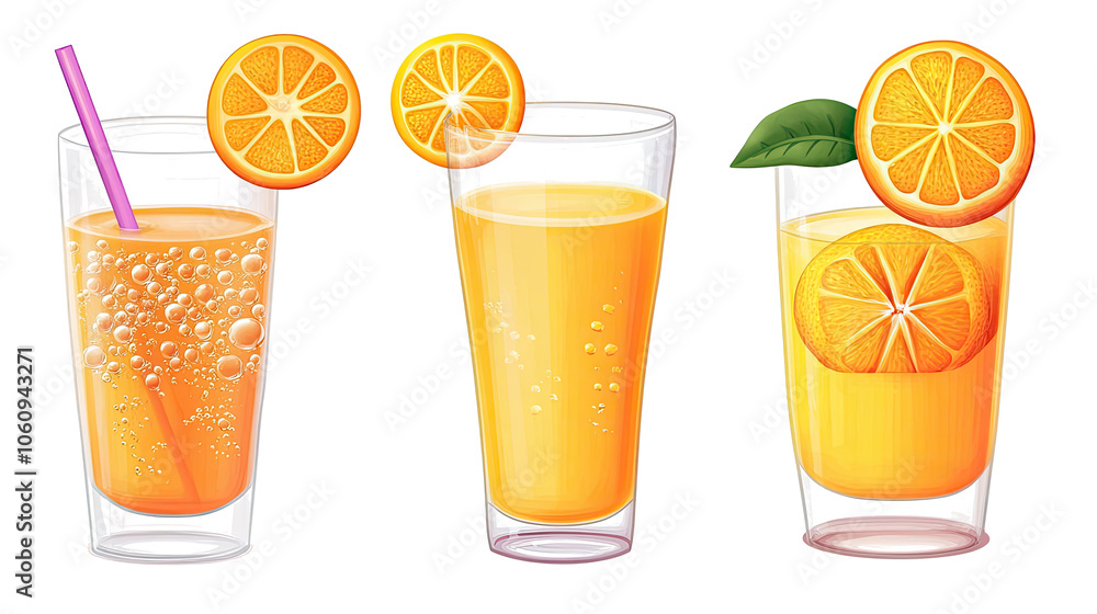 Poster orange juice with fresh oranges on a clear background generative ai