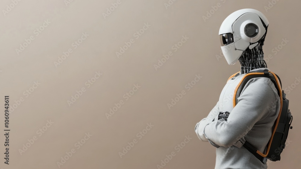 Poster robotic figure in modern workspace setting