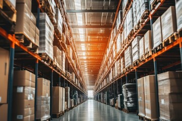 Fototapeta premium Warehouse with safety markings, clean layout, professional environment