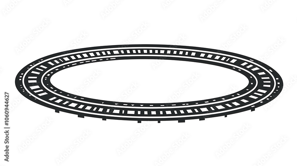 Poster Railway train track vector route, Rail pattern round circular curve railroad path icon, white background