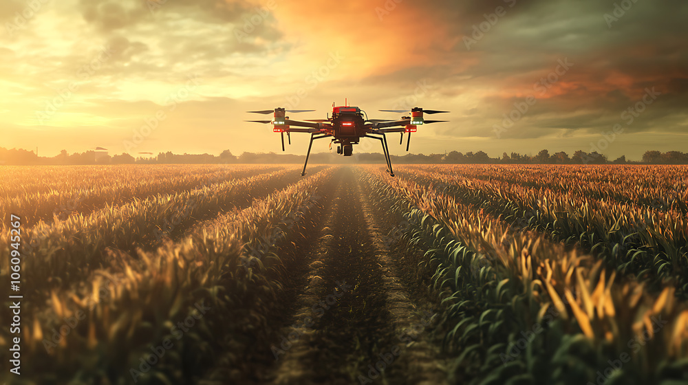 Poster smart farmer uses drone for various fields such as research analysis, land scanning technology, smar