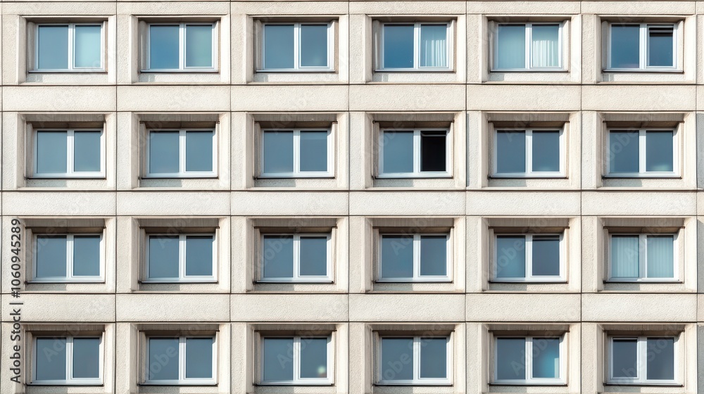 Poster a close-up view of a building facade showcasing a grid of windows.