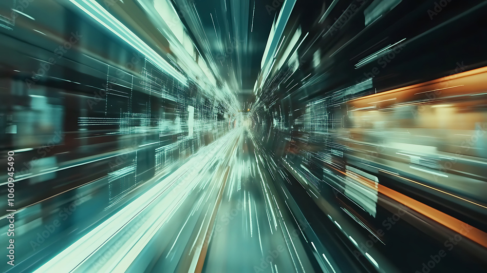 Poster smart industry concept with abstract high speed technology pov motion blur