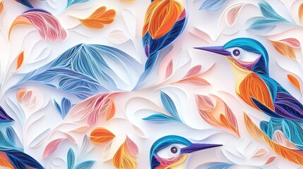 Obraz premium seamless pattern of a 3D Kingfisher Bird. 