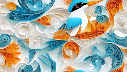 Obraz premium seamless pattern of a 3D Kingfisher Bird. 