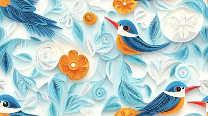Naklejka premium seamless pattern of a 3D Kingfisher Bird. 
