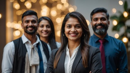 Group of Happy Multiethnic Indian Team of Female and Male Managers, Specialists and Business Professionals Posing for Camera and Smiling. Portrait of a Confident South Asian Team Leader