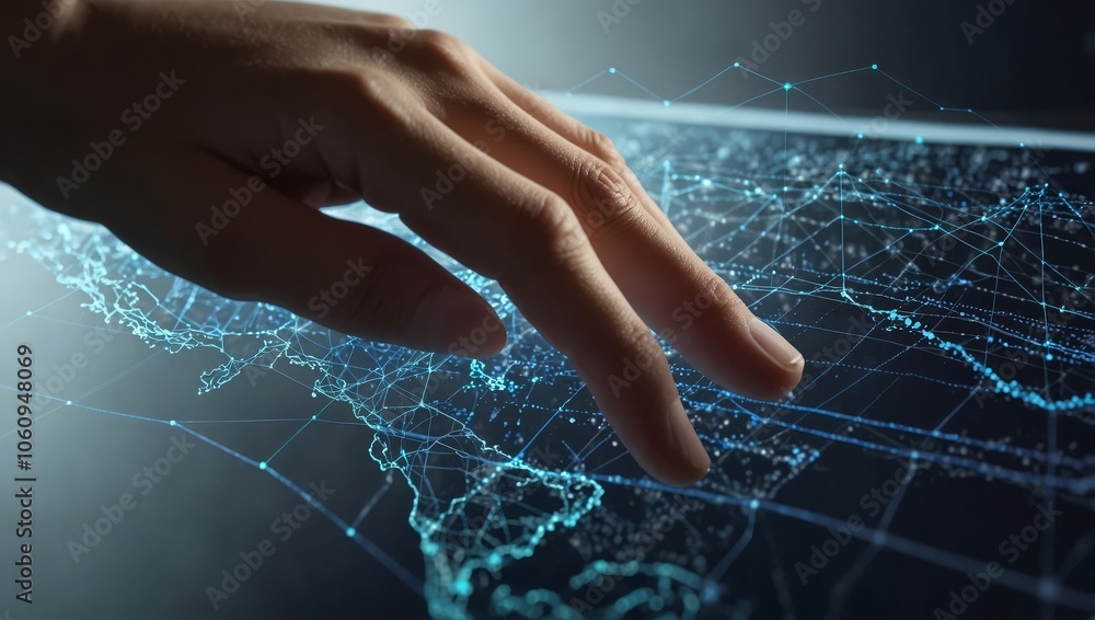 Wall mural hand touch a structure global fastest data network connection, internet and digital technology, ai, 