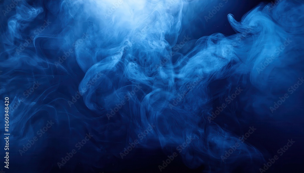 Poster abstract ethereal blue smoke swirls in motion. dreamy atmospheric background for technology, creativ