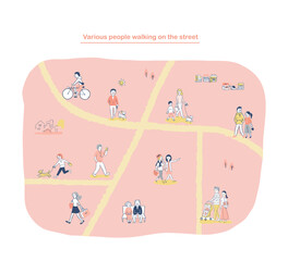 道を歩いているさまざまな人々