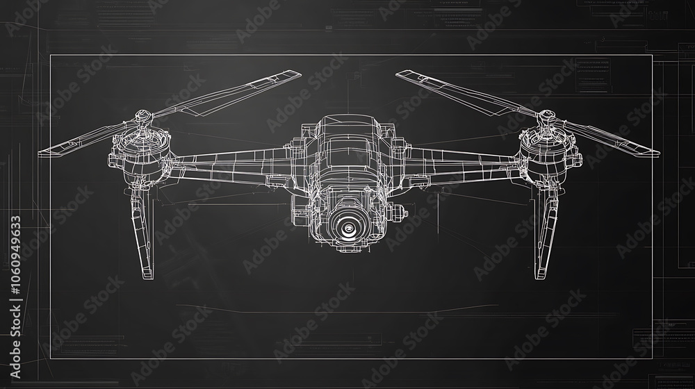 Poster vector quadcopter or drone line blueprint wireframe