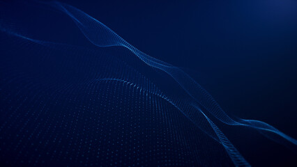 Bright blue background with waves and digital dots, energetic blue particles.