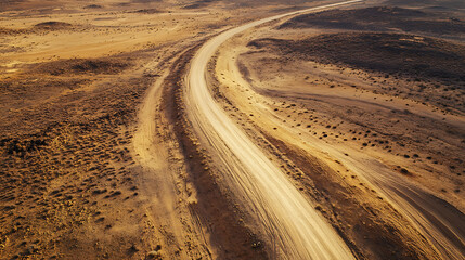 Naklejka premium Winding empty road through arid desert landscape