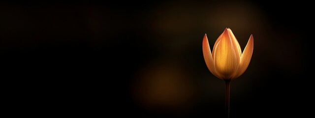 Single Flower Bud Lit Against Dark Background