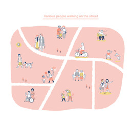 Fototapeta premium 道を歩いているさまざまな人々