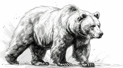 A striking illustration portraying a majestic polar bear in detailed black and white. The artwork captures the strength and elegance of the bear in a minimalist style