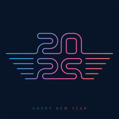 2025 New Year: Futuristic Gradient Line Design with Speed Effect. Elegant Neon Typography Perfect for Modern Holiday Cards and Tech-Style Celebrations. New Year Design with Motion Effect.