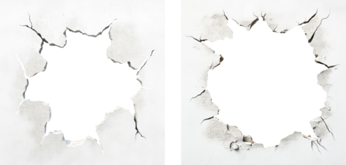 White cracked wall texture broken concrete cement surface Earthquake effect damaged house background broken building demolition explosion destruction abstract design backdrop grunge material