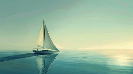 Fototapeta premium A small sailboat on the calm sea