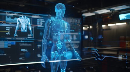 AI hologram explaining real-time analytics in 8K