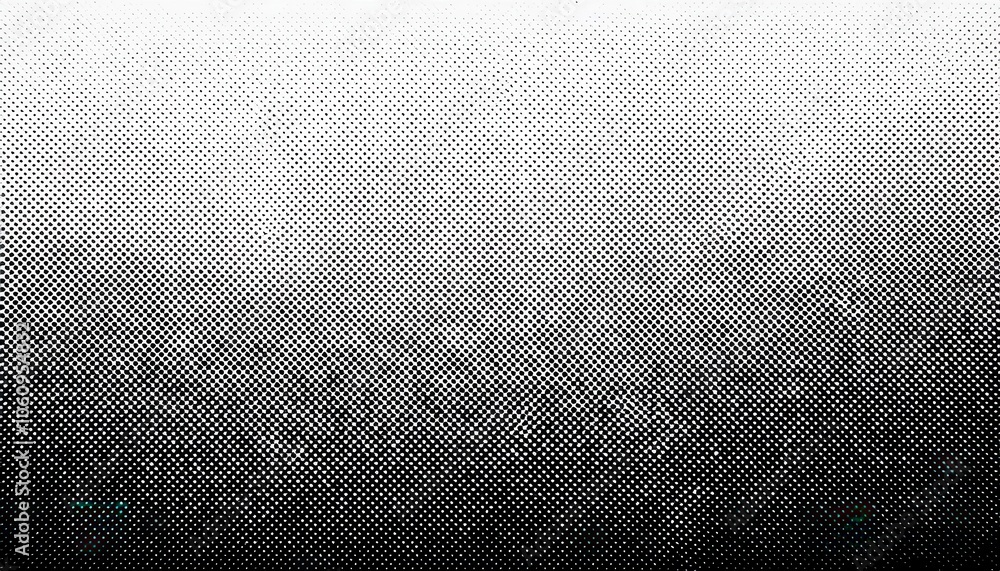 Poster High-Contrast Black and White Halftone Gradient Dots Texture Background. Ideal for Retro Comic Book Effects, Pop Art, Grunge Designs, and Digital Noise Patterns in Graphic Design Projects
