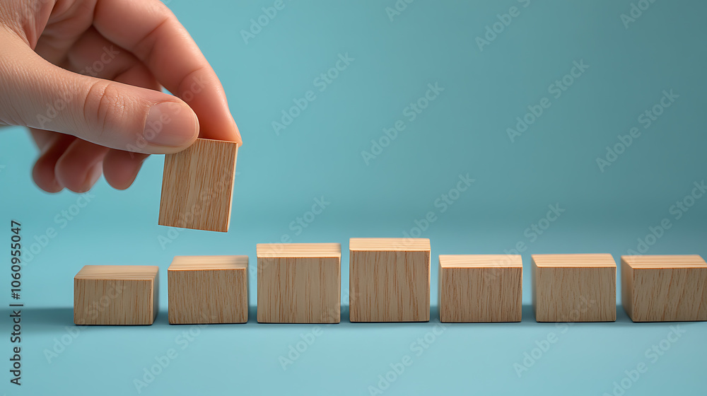 Poster A concept highlighting the decision, making process and logical thinking, with a hand holding and placing the final piece of a wooden puzzle, symbolizing the completion of tasks and problem, solving
