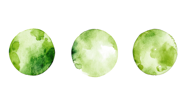 Green Watercolor Circles on Transparent Background Generative AI
