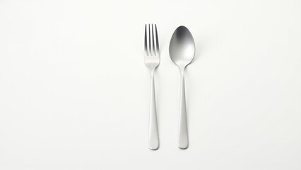 Minimalist white fork and spoon on a clean white background, highlighting simplicity and elegance. Everyday things used for dining.
