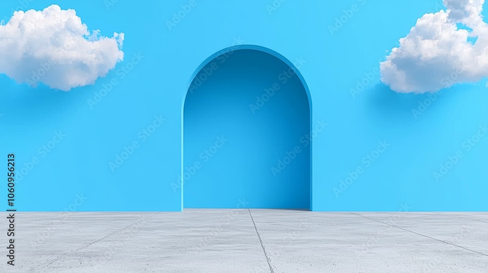 Poster a 3d composition of wispy white clouds hovering over a circular form, creating an environment that i