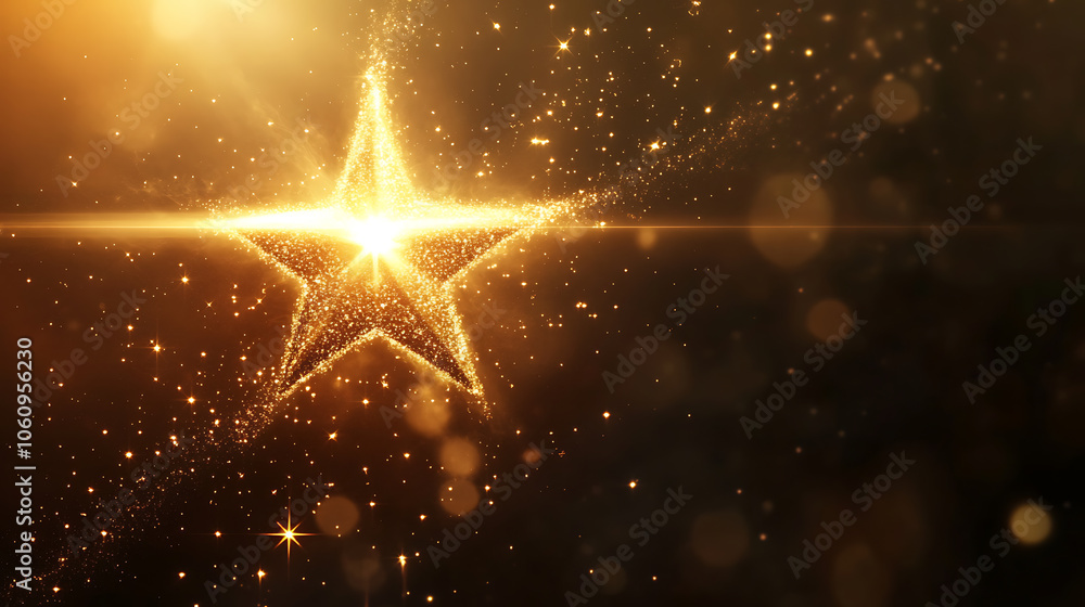 Poster A golden star showcased with a light effect on a dark background, creating an atmosphere of achievement and recognition