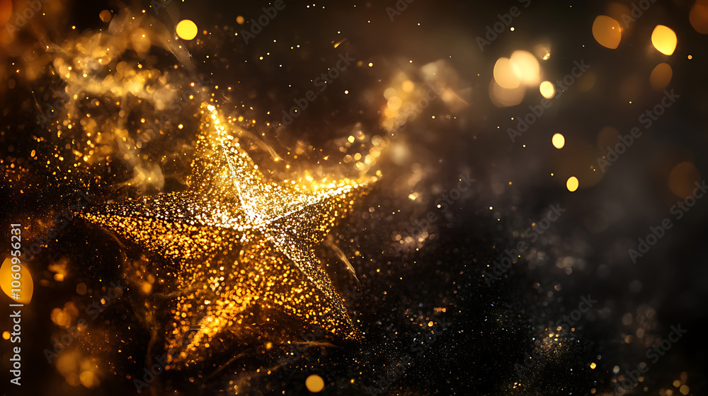 Aufkleber a golden star showcased with a light effect on a dark background, creating an atmosphere of achievem