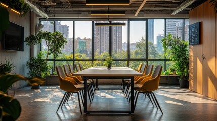 Obraz premium Modern Office Conference Room with City View