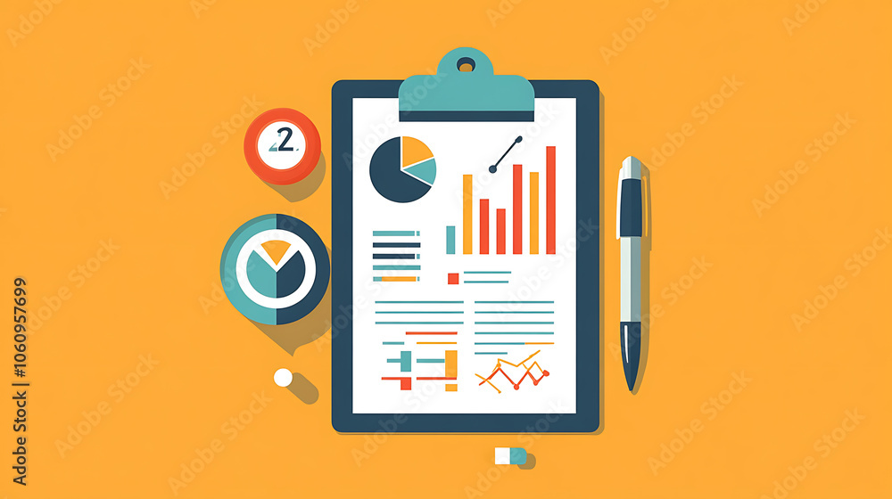 Aufkleber a modern flat design of a clipboard, complete with document and pen, illustrating various business c