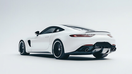 Fototapeta premium A modern car with no particular brand, seen from the back, against a white background