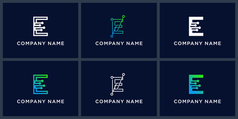 Vector set letter E digital tech logo design