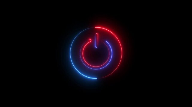 Glowing neon power reset button icon sign animation. power button animation.