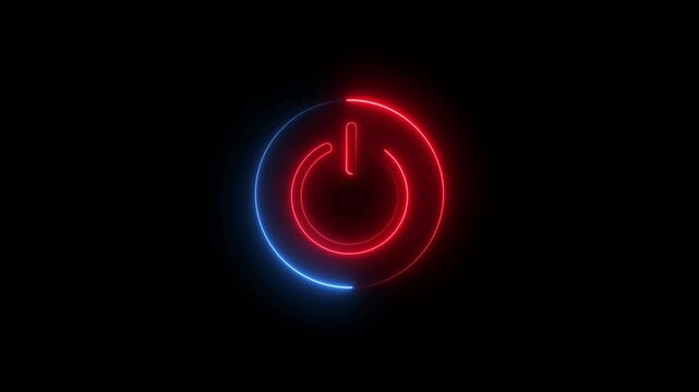 Glowing neon power reset button icon sign animation. power button animation.