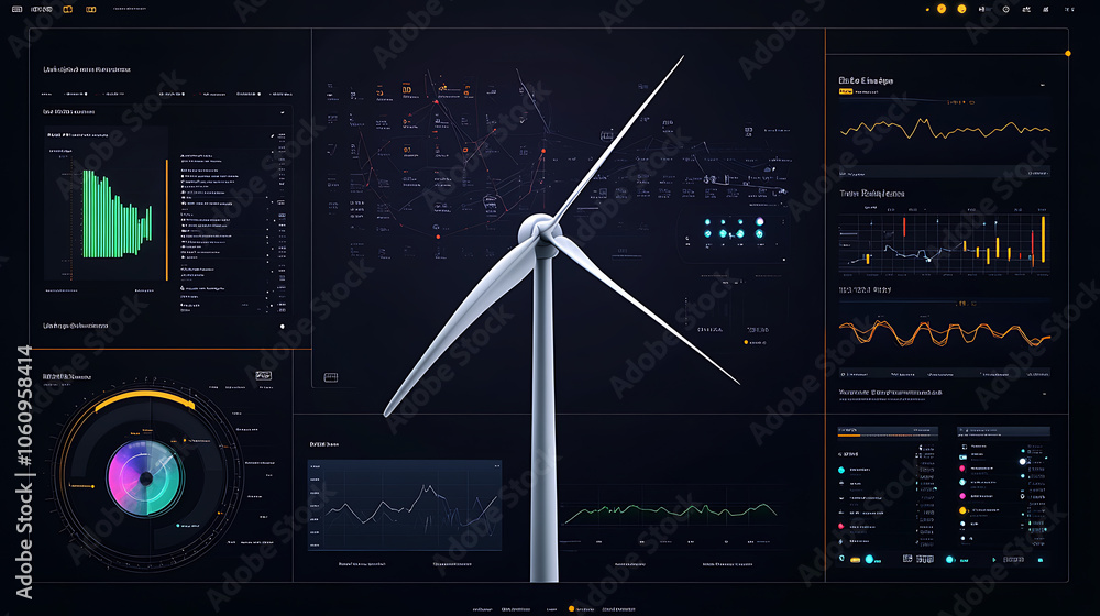 Aufkleber A sophisticated wind turbine data analytics dashboard displaying real, time metrics and graphs for assessing the efficiency and profitability of renewable energy production